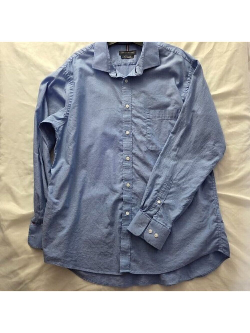 TH-Tommy Hilfiger 100% Cotton Oxford Dress Shirt | Blue Regular Fit | L